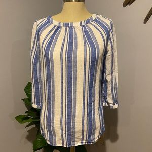Boden Women’s Linen Top Shirt Size 6 Blue White Stripes EUC
